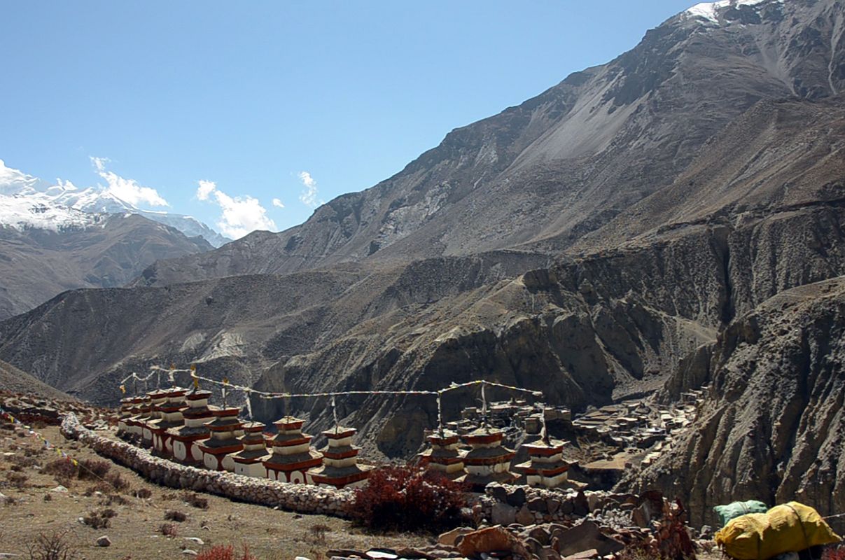 17 Chortens At Tashi Lhakhang Gompa With Phu Village Below 